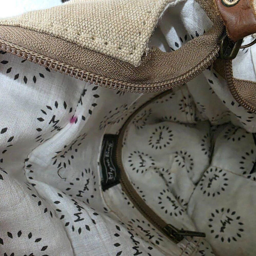 Myra Country Charm Upcycled Canvas & Leather Beige Brown Shoulder Crossbody Bag - Picture 11 of 12